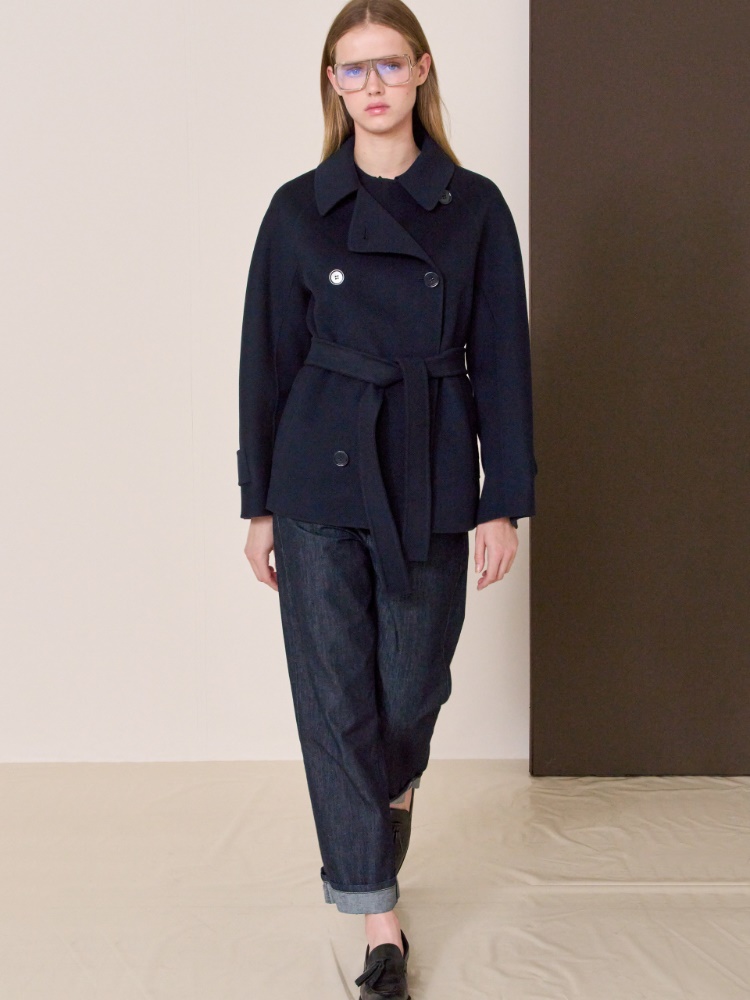 Cappotto crop doppiopetto in pura lana + MIDNIGHTBLUE - Max Mara