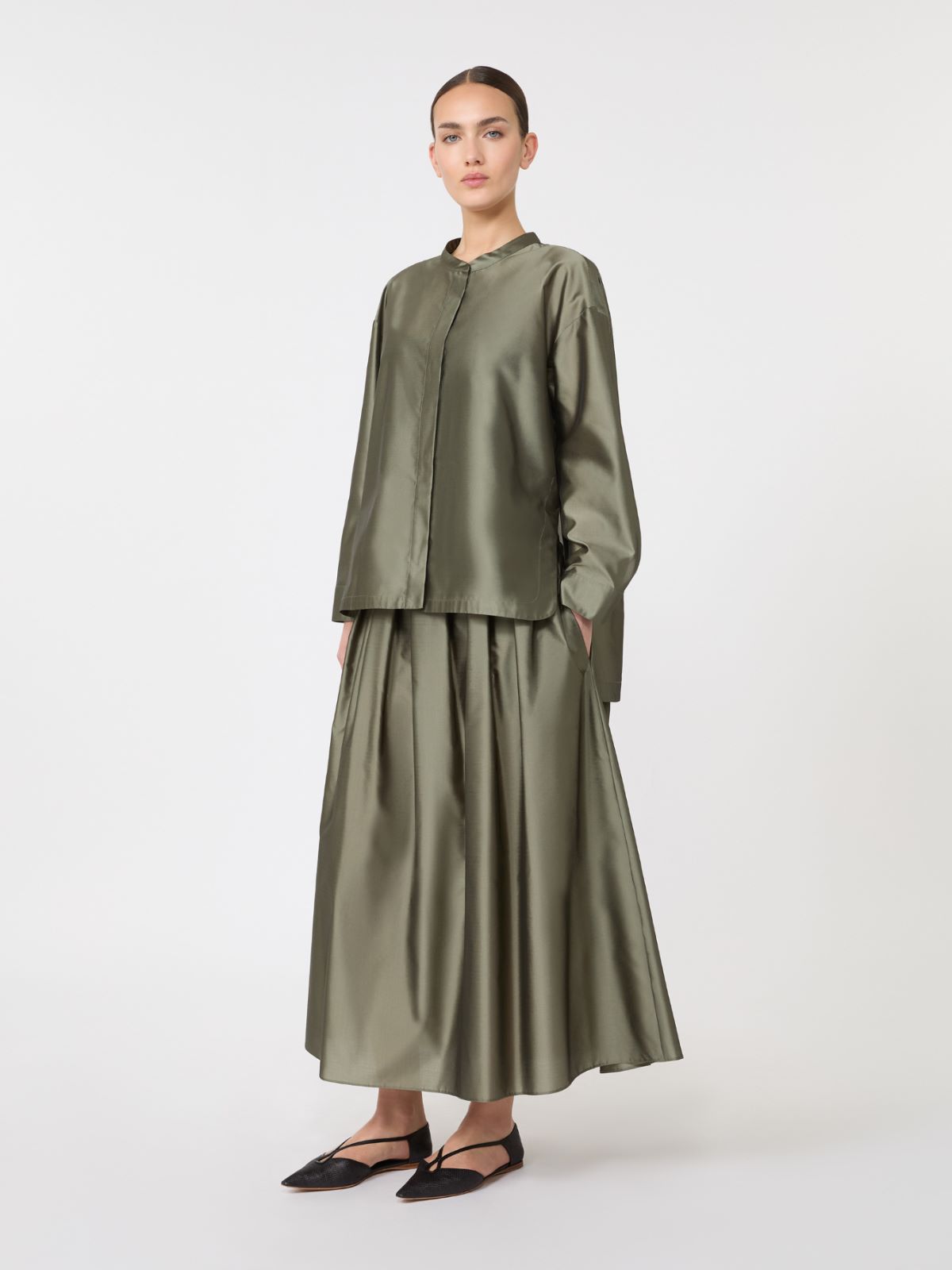 Pleated organza skirt - SAGE GREEN