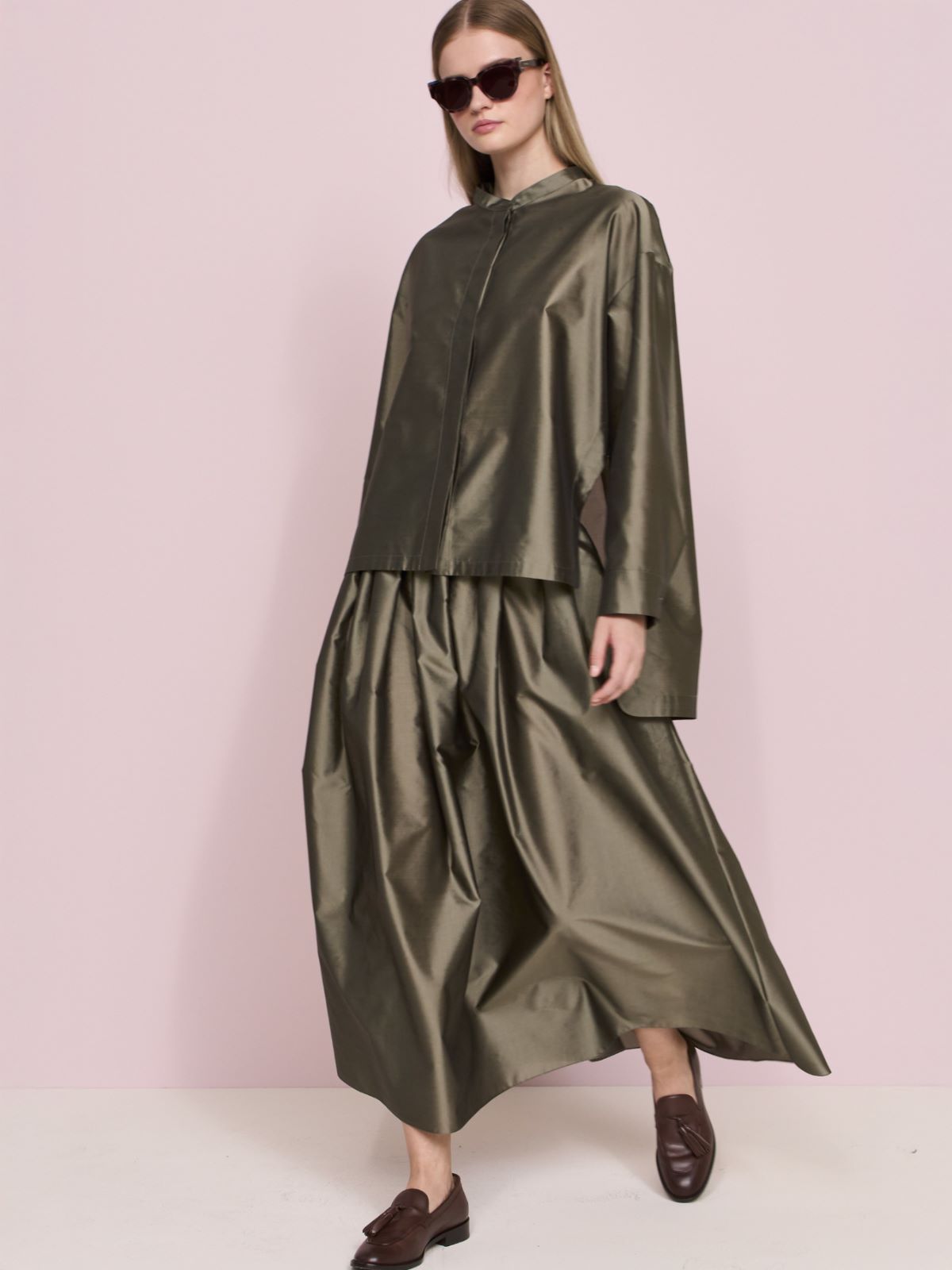 Gonna a pieghe in organza + VERDE SALVIA - Max Mara
