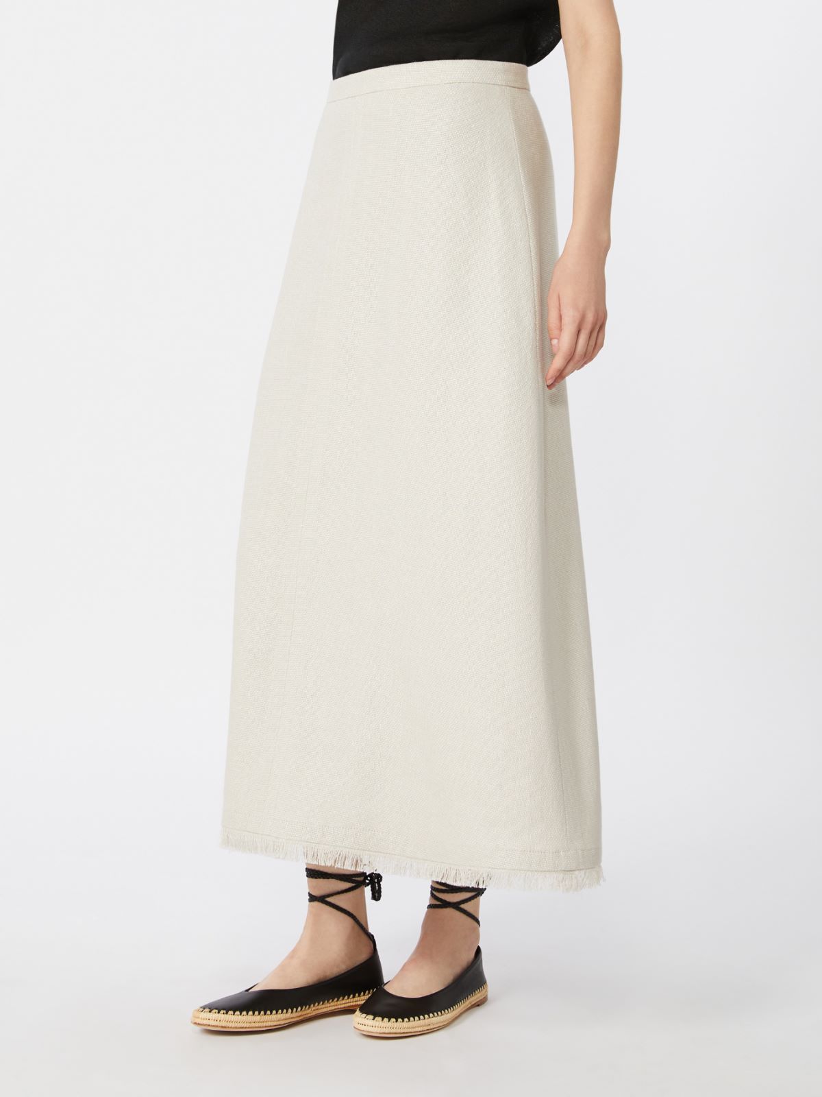 Cotton and linen basketweave skirt - IVORY - 2