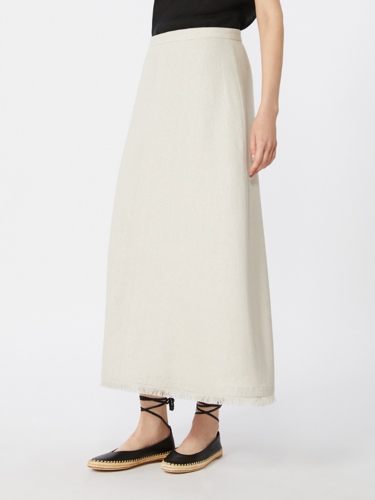 Cotton and linen basketweave skirt - IVORY - 2