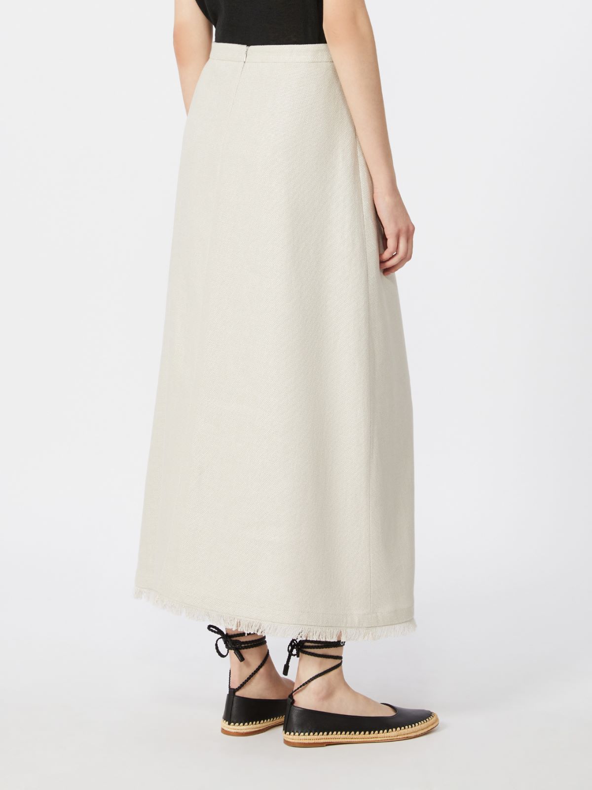 Cotton and linen basketweave skirt - IVORY - 3
