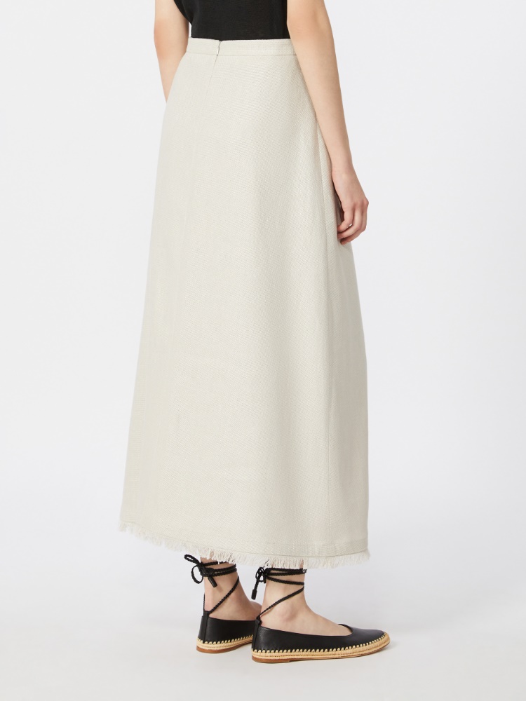Cotton and linen basketweave skirt - IVORY - 3