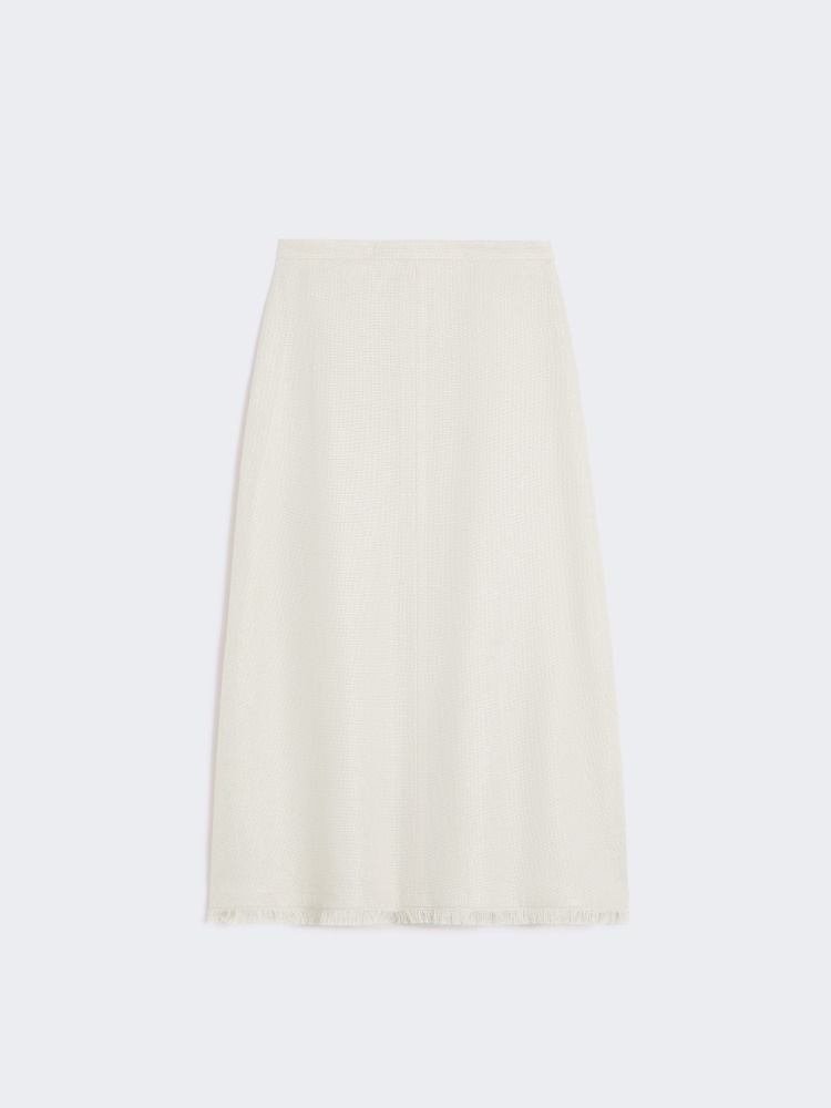 Cotton and linen basketweave skirt - IVORY - 4