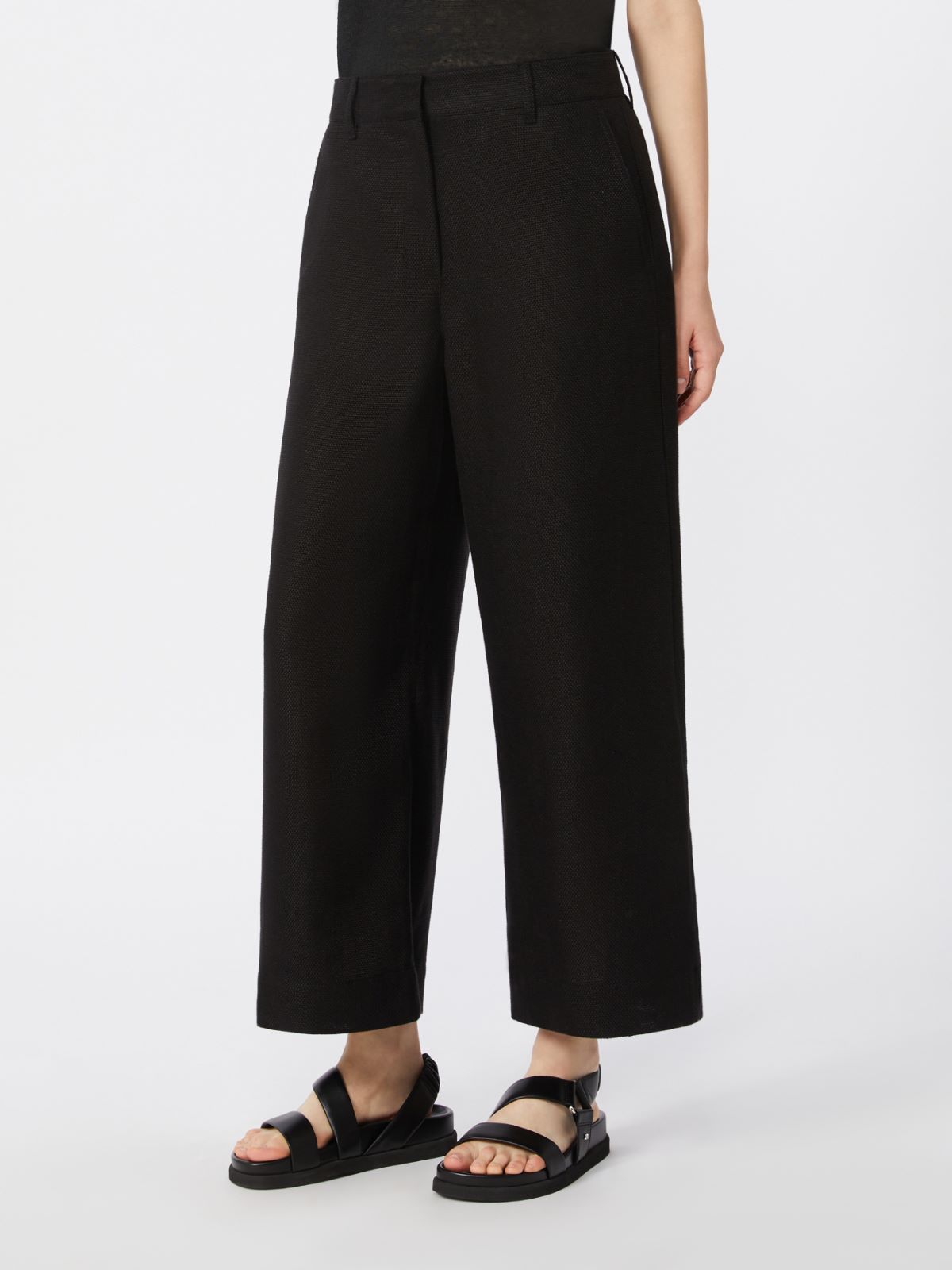 Stretch cotton and linen trousers - BLACK - Max Mara - 4