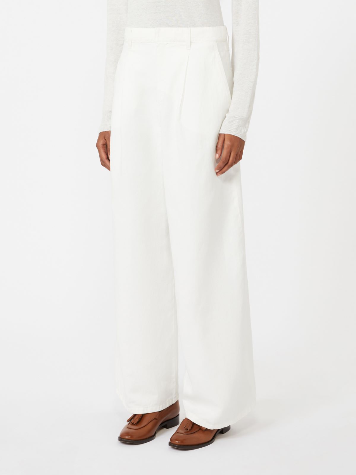 Wide-fit cotton and linen trousers - WHITE - Max Mara - 9