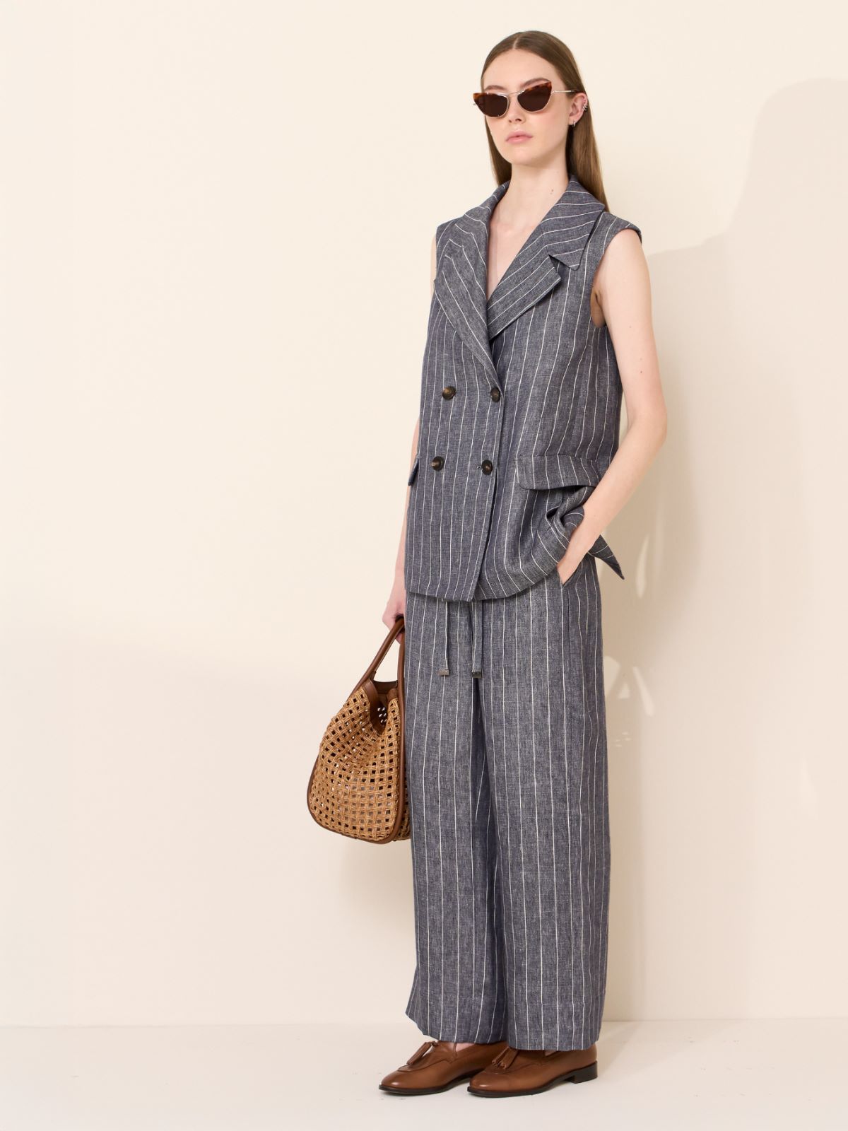 Denim-look pinstripe linen trousers - ULTRAMARINE - Max Mara