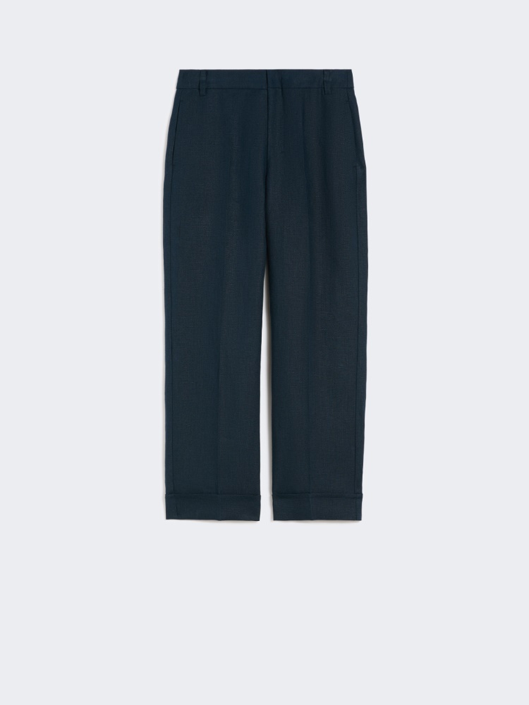Linen basketweave straight trousers - MIDNIGHTBLUE - Max Mara