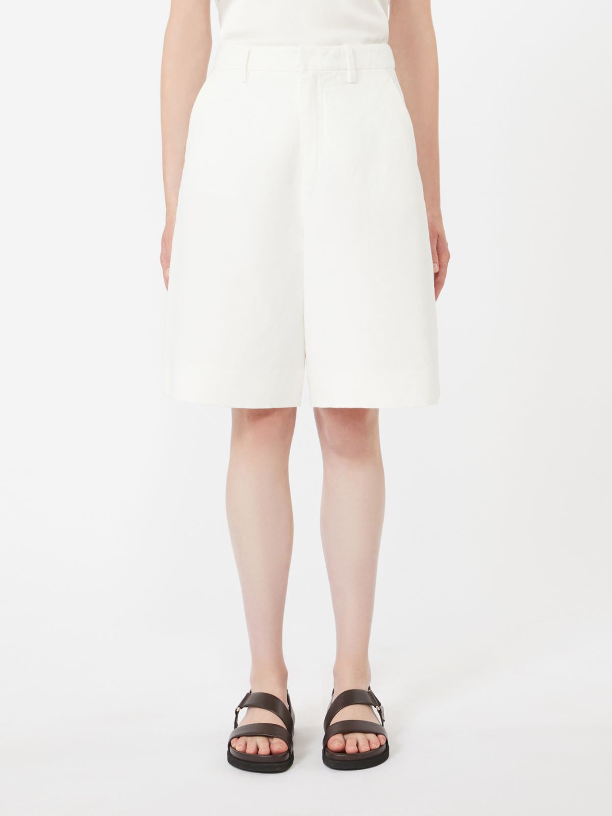 Cotton and linen drill Bermuda shorts - WHITE - Max Mara - 2