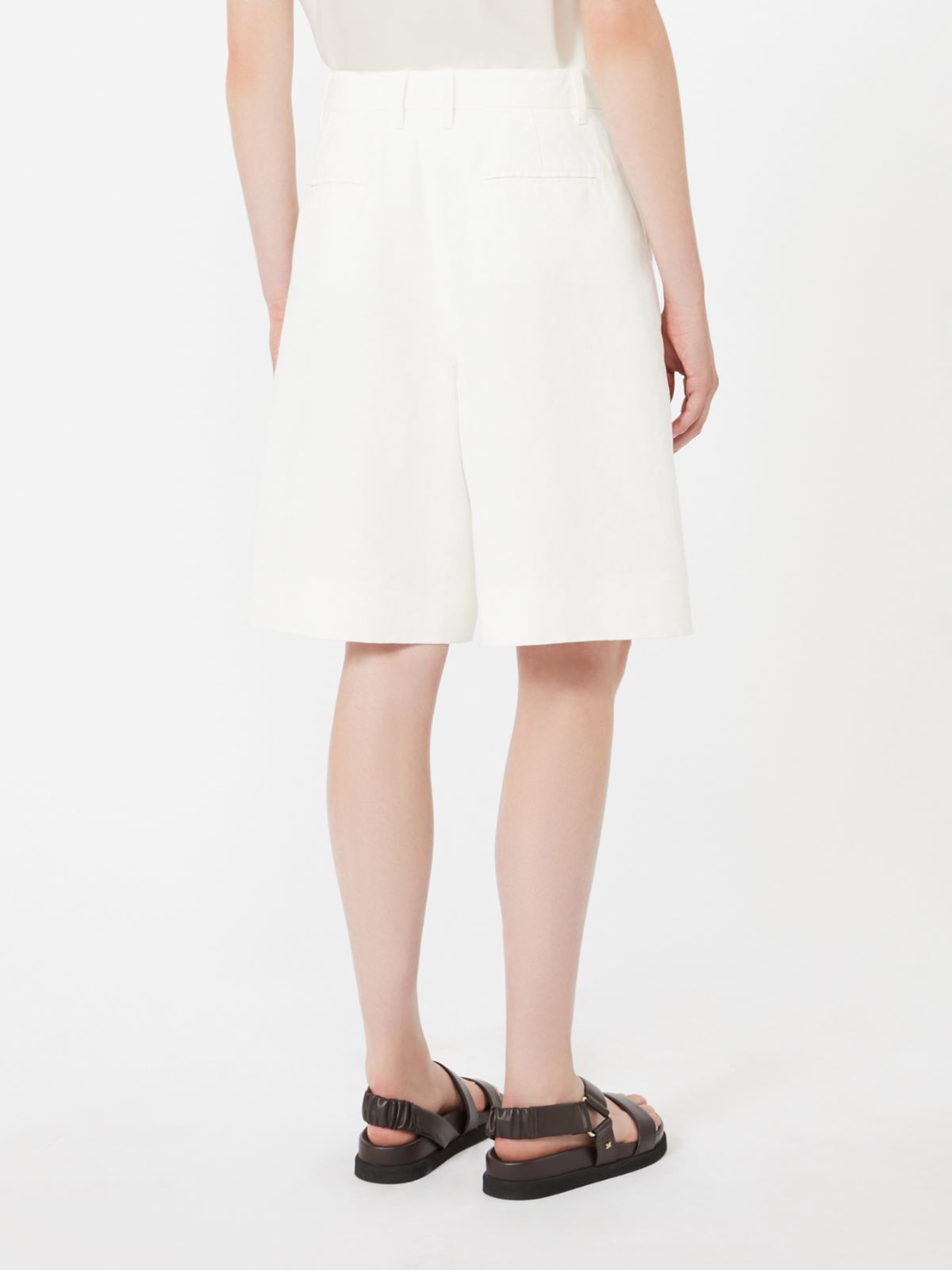 Cotton and linen drill Bermuda shorts - WHITE - Max Mara - 3