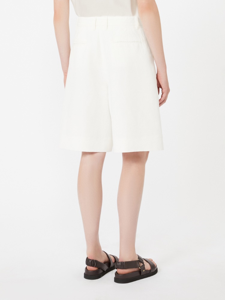 Cotton and linen drill Bermuda shorts - WHITE - Max Mara - 3