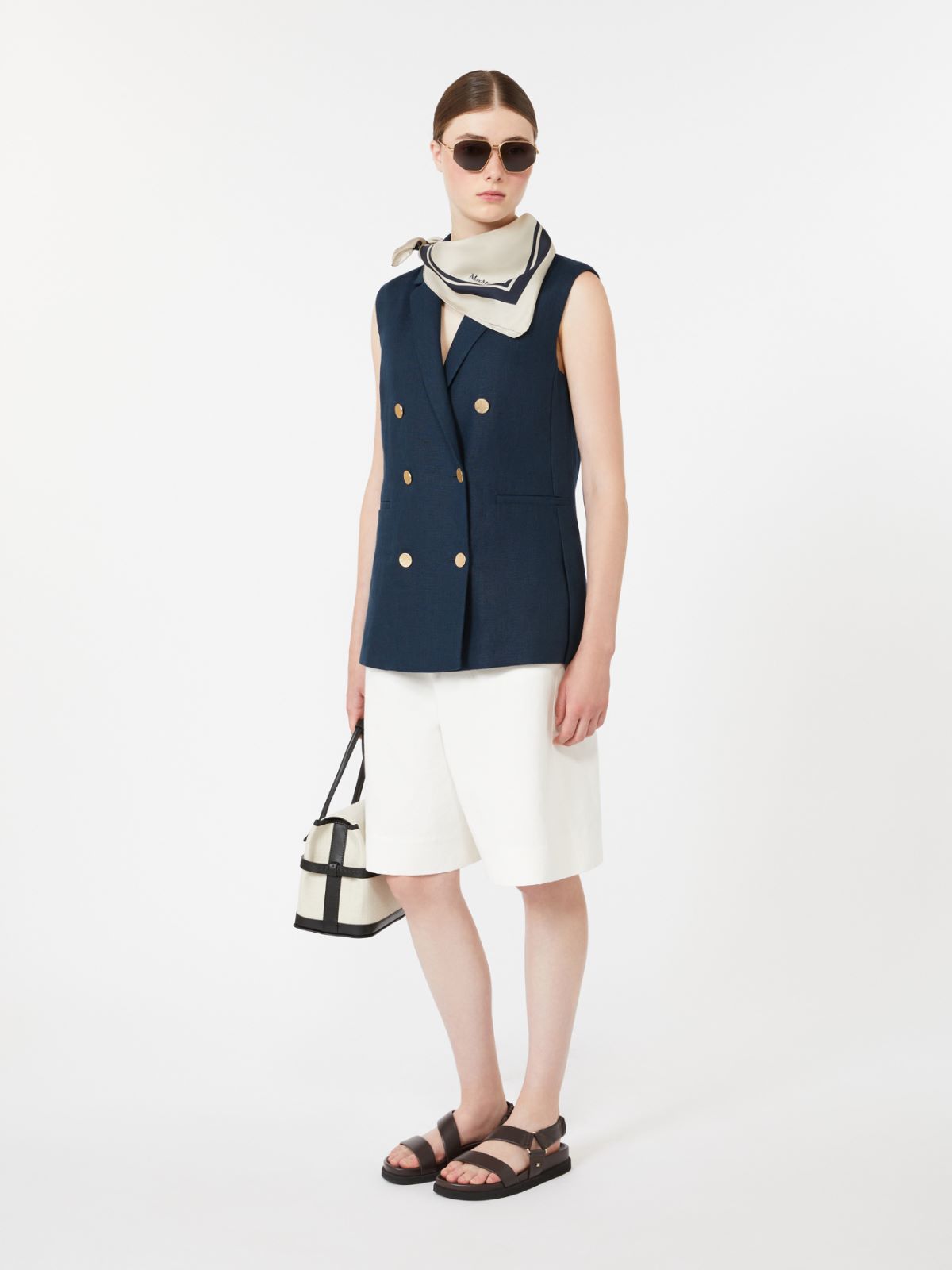 Linen basketweave gilet - MIDNIGHTBLUE - Max Mara - 8