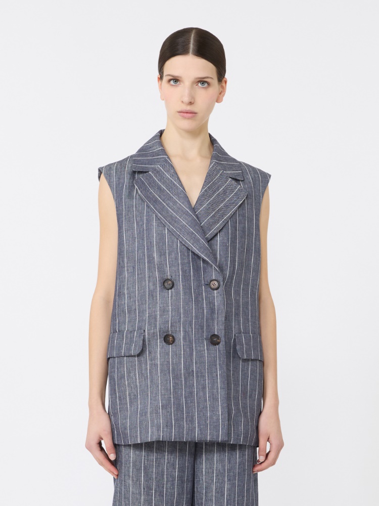 Pinstriped linen Batavia gilet with a denim effect - ULTRAMARINE - 2