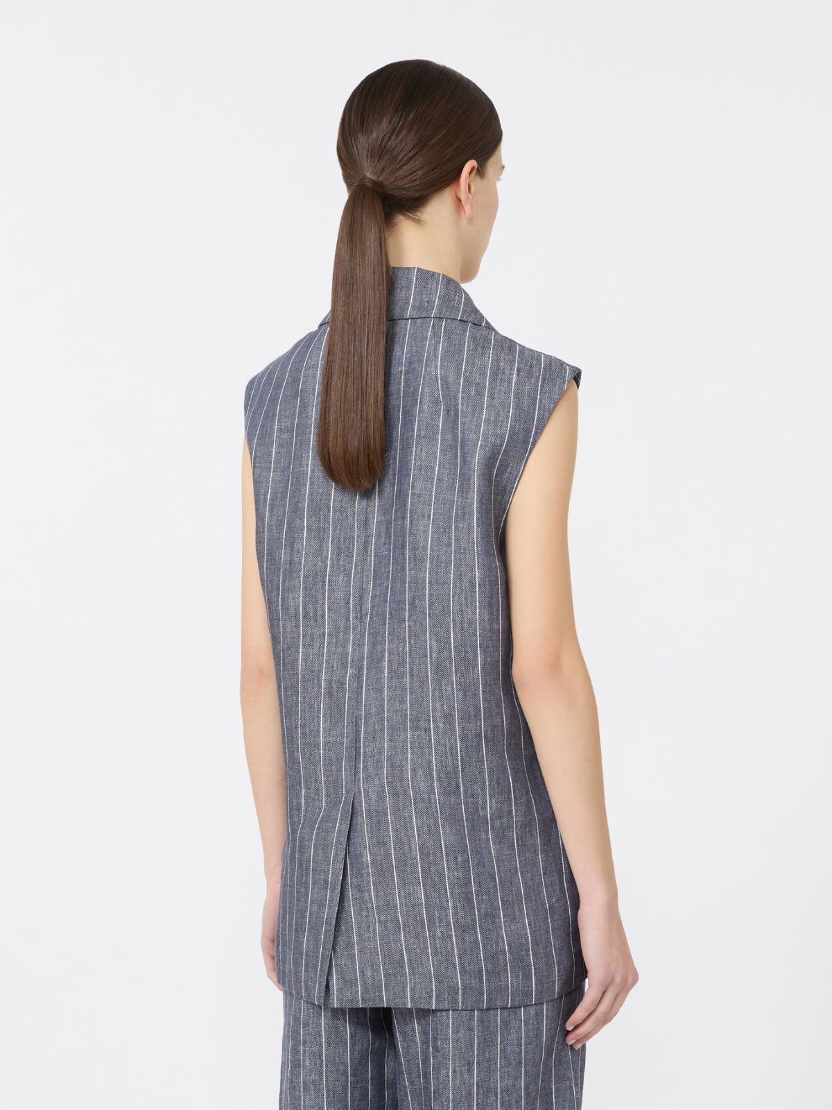 Pinstriped linen Batavia gilet with a denim effect - ULTRAMARINE - 3