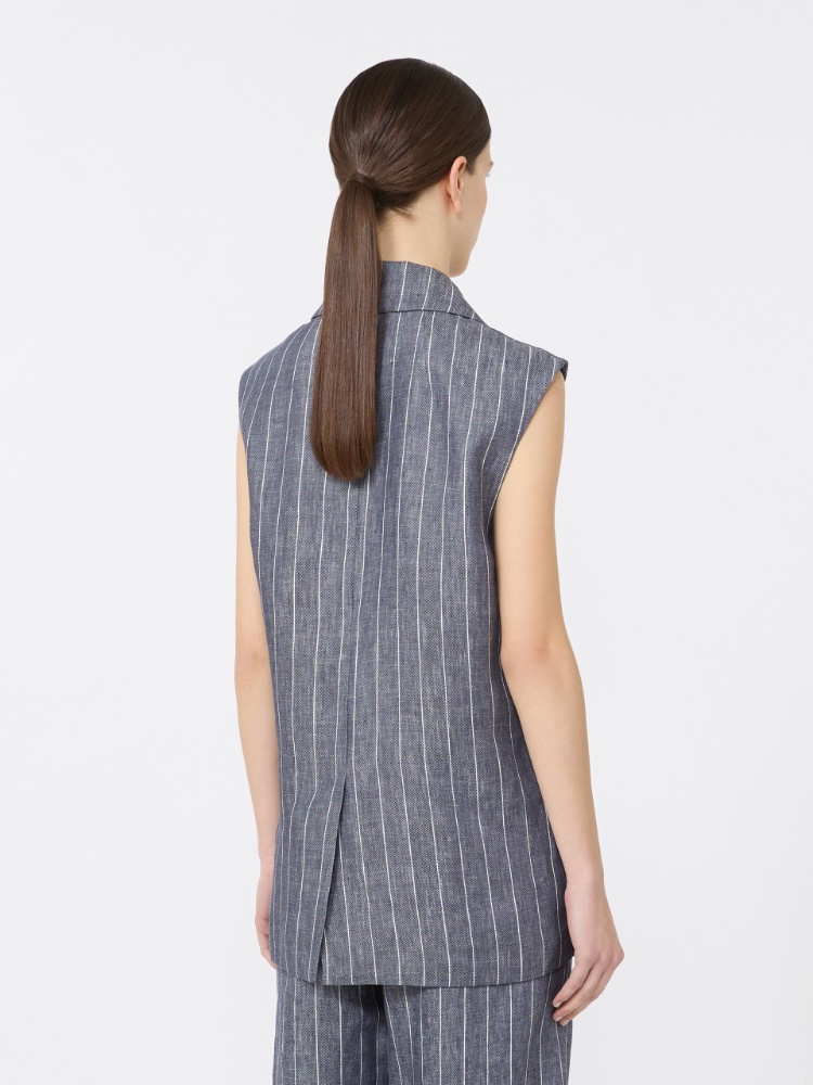 Pinstriped linen Batavia gilet with a denim effect - ULTRAMARINE - 3