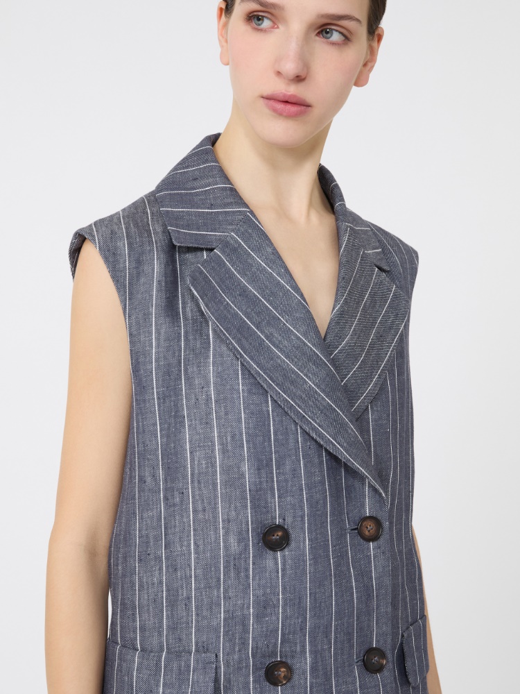 Pinstriped linen Batavia gilet with a denim effect - ULTRAMARINE - 4