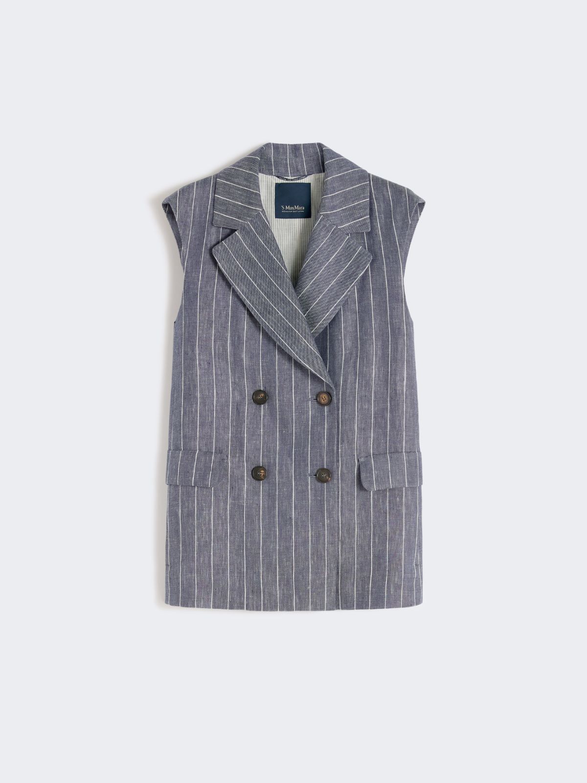 Pinstriped linen Batavia gilet with a denim effect - ULTRAMARINE - 5