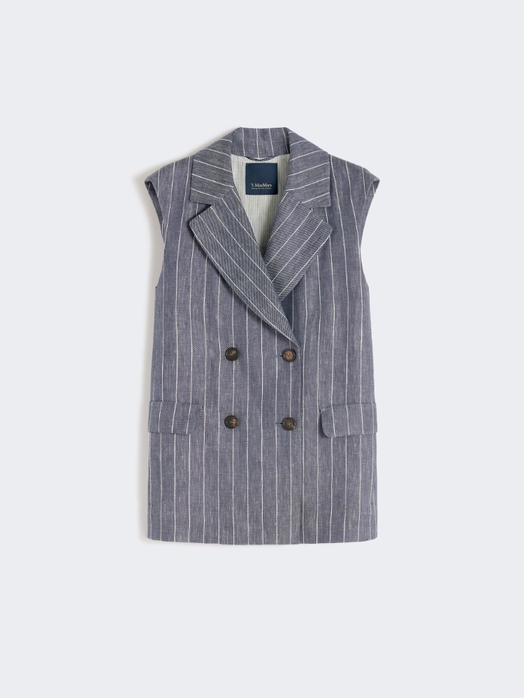 Pinstriped linen Batavia gilet with a denim effect - ULTRAMARINE