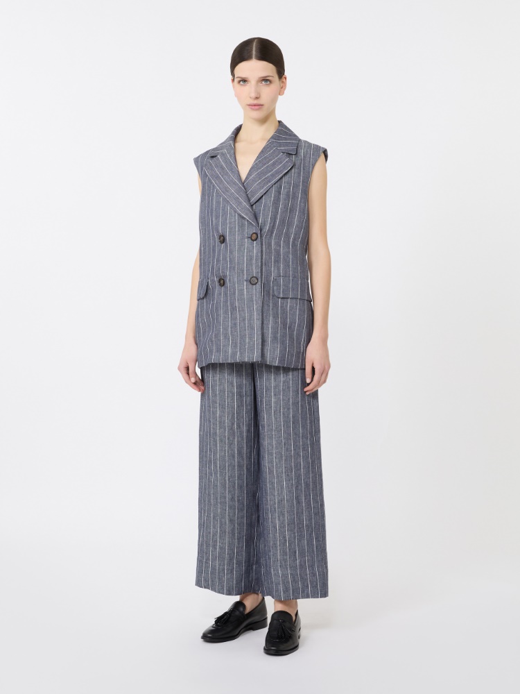 Pinstriped linen Batavia gilet with a denim effect - ULTRAMARINE - 1