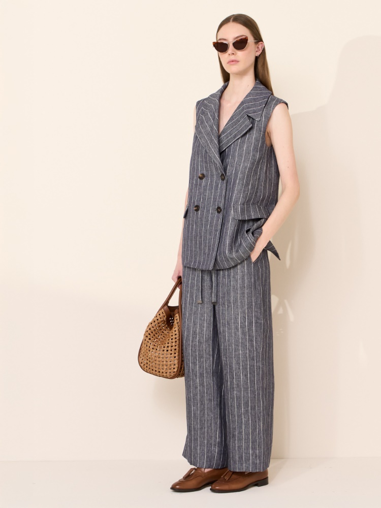 Pinstriped linen Batavia gilet with a denim effect + ULTRAMARINE - Max Mara