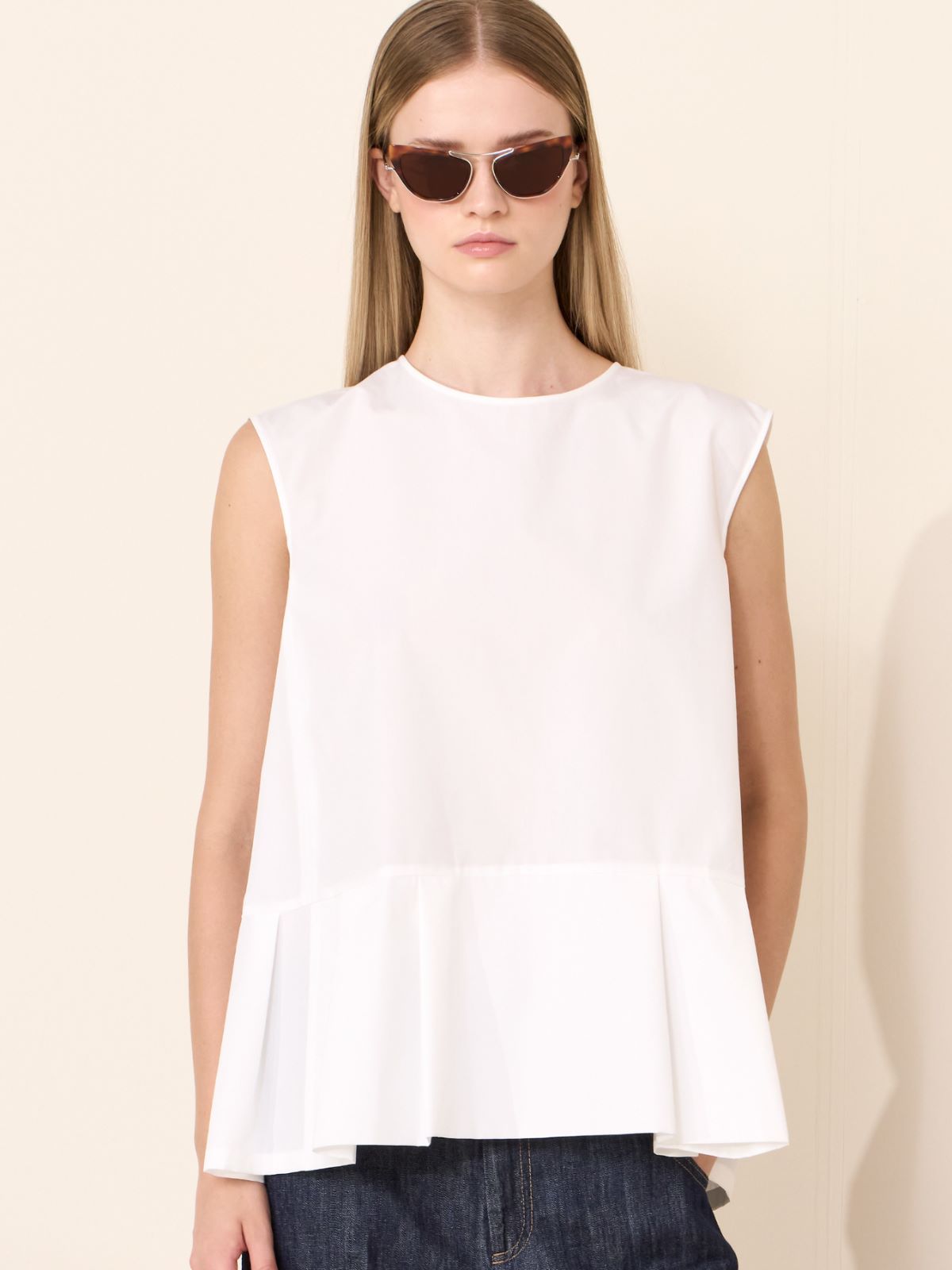 Cotton poplin top - WHITE - Max Mara