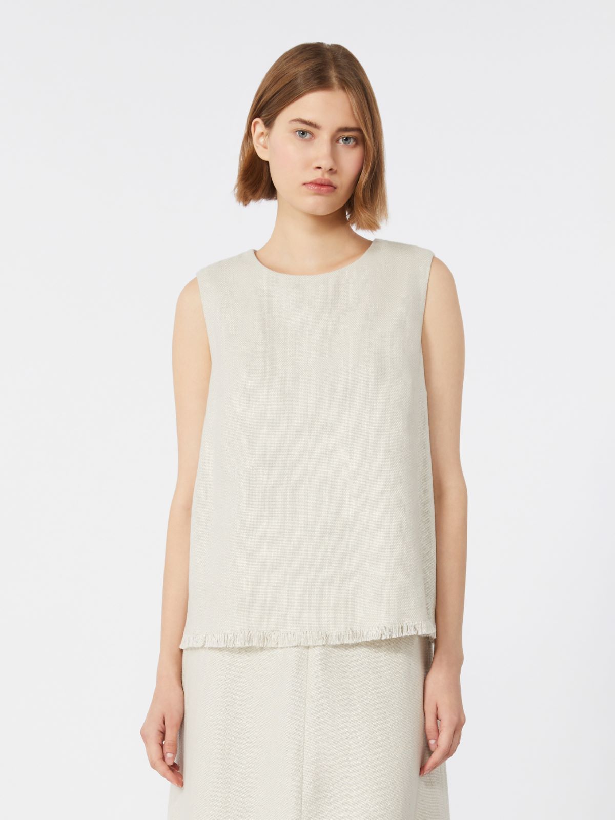 Cotton and linen basketweave top - IVORY - 2