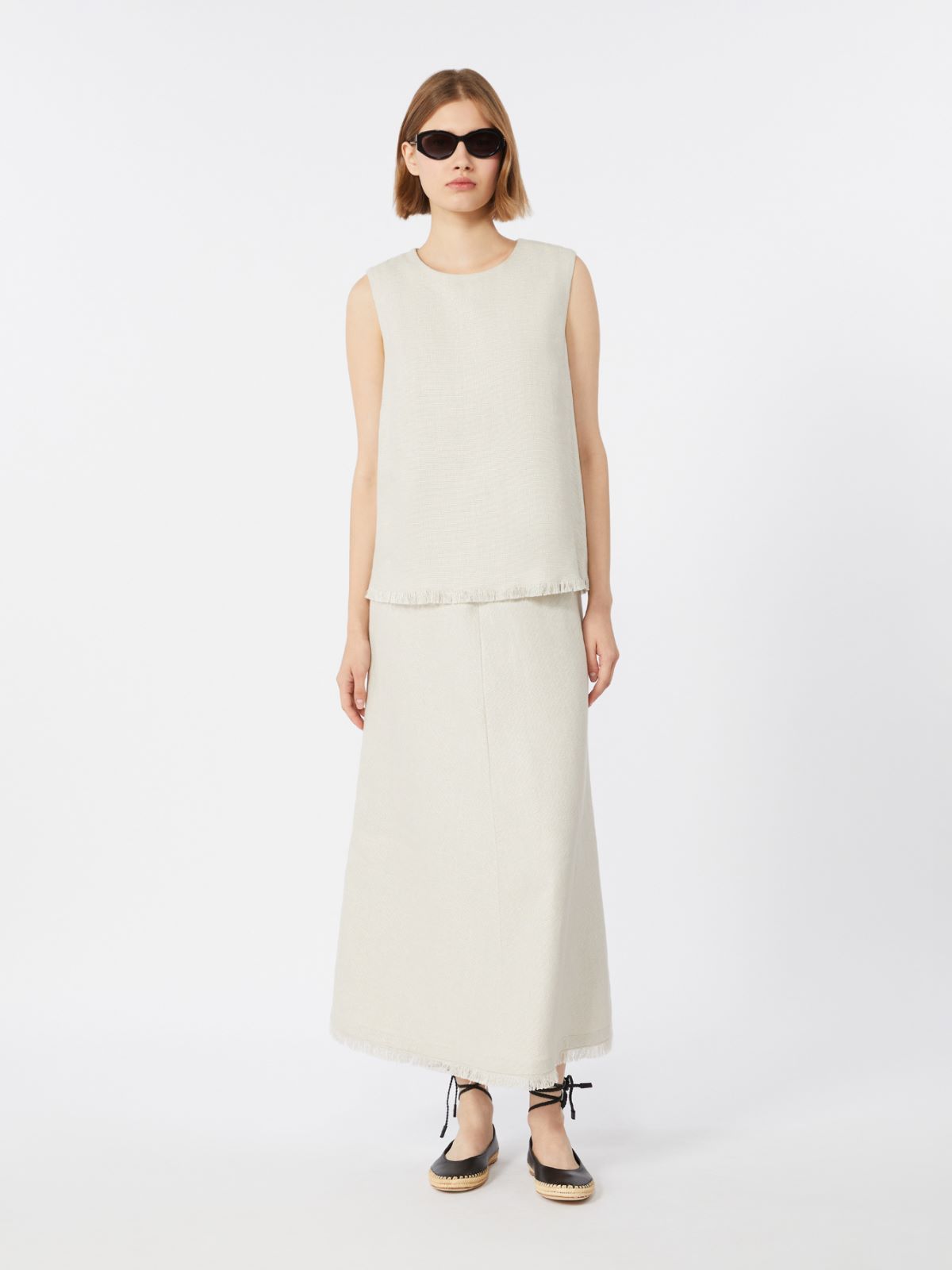 Cotton and linen basketweave top + IVORY - Max Mara