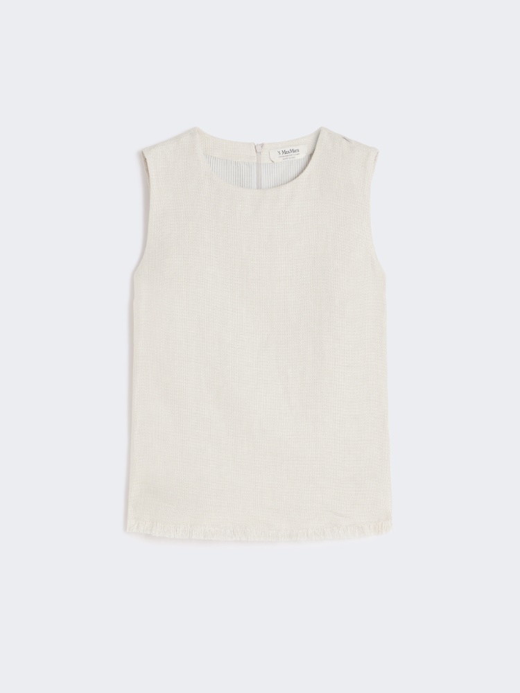 Cotton and linen basketweave top - IVORY