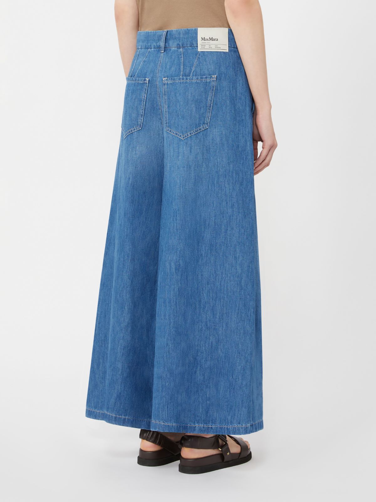 Wide-fit cotton and linen denim trousers - NAVY - 3