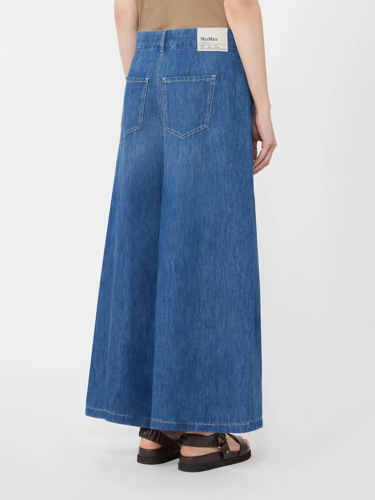 Wide-fit cotton and linen denim trousers - NAVY - Max Mara - 3