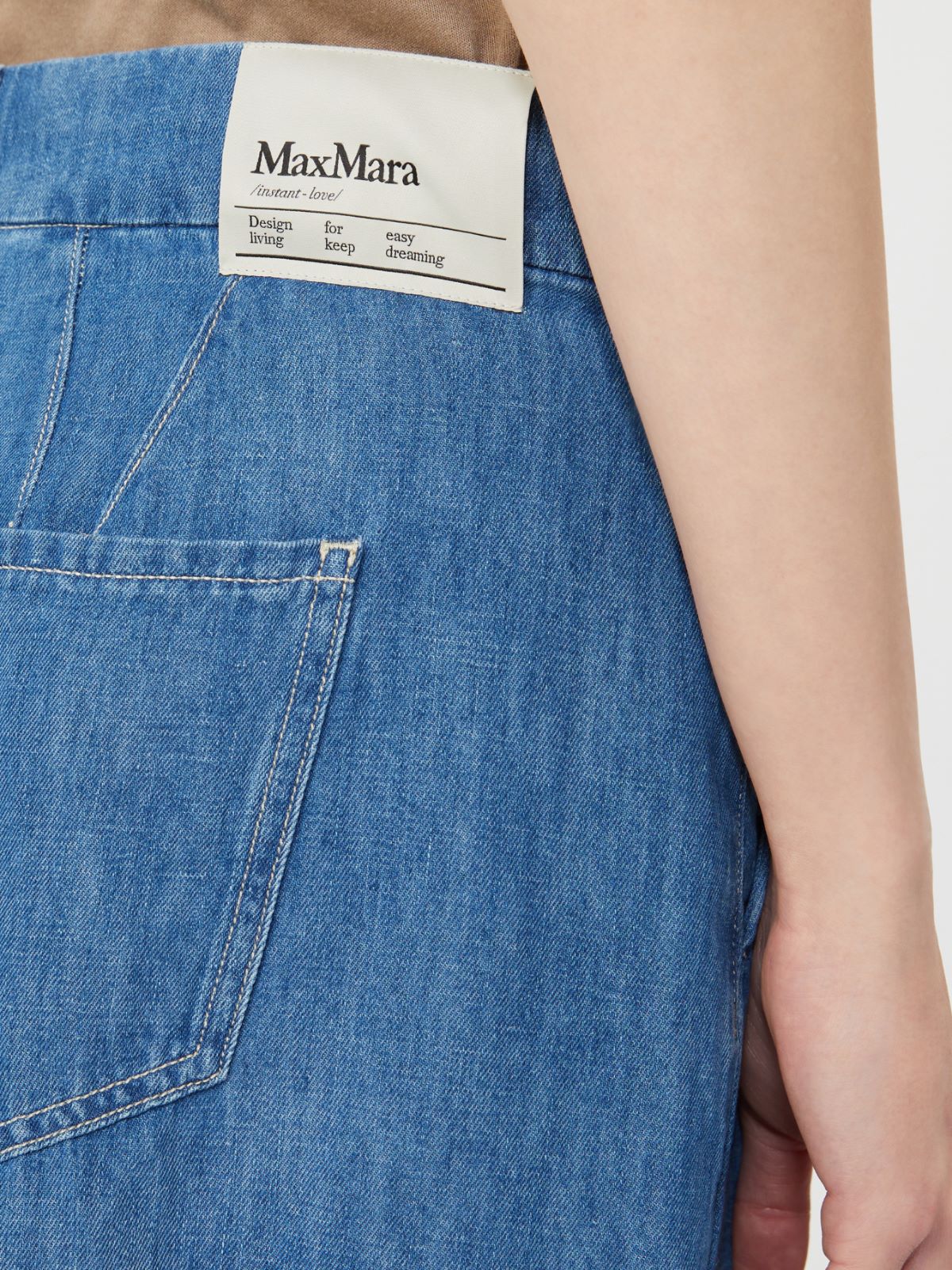 Wide-fit cotton and linen denim trousers - NAVY - 4