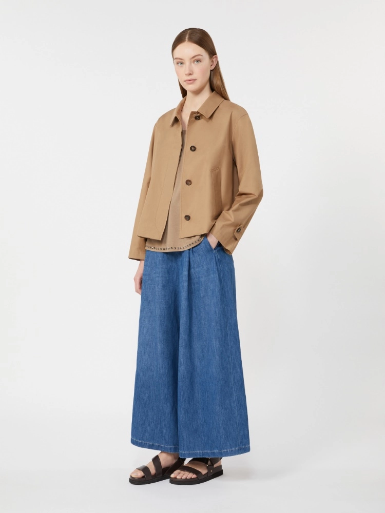 Wide-fit cotton and linen denim trousers - NAVY - Max Mara