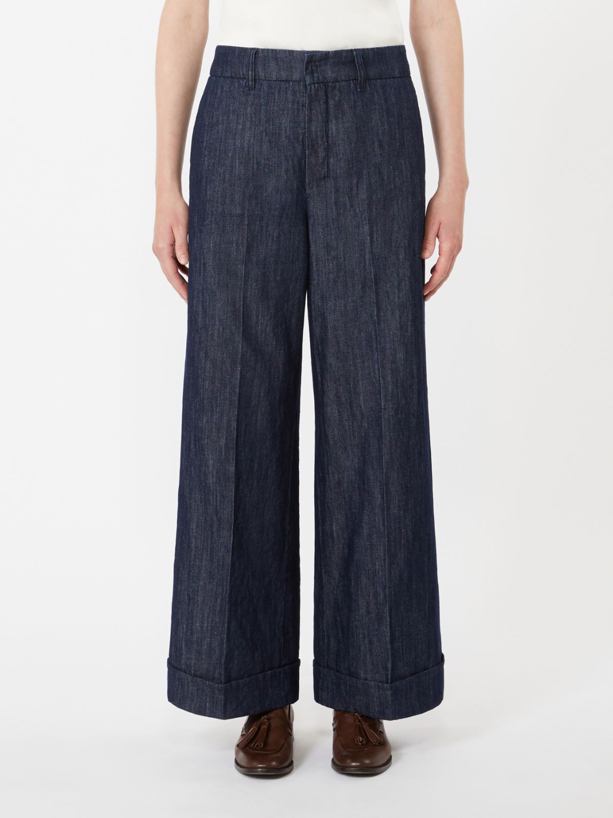 Gerade geschnittene Hose aus Baumwolldenim und Leinen - NACHTBLAU - Max Mara - 8