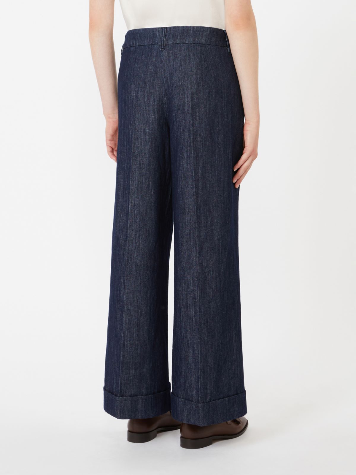 Gerade geschnittene Hose aus Baumwolldenim und Leinen - NACHTBLAU - Max Mara - 8