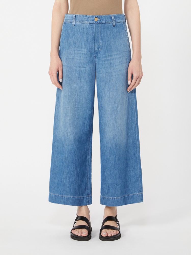 Pantalone in denim di cotone e lino - BLU - 2