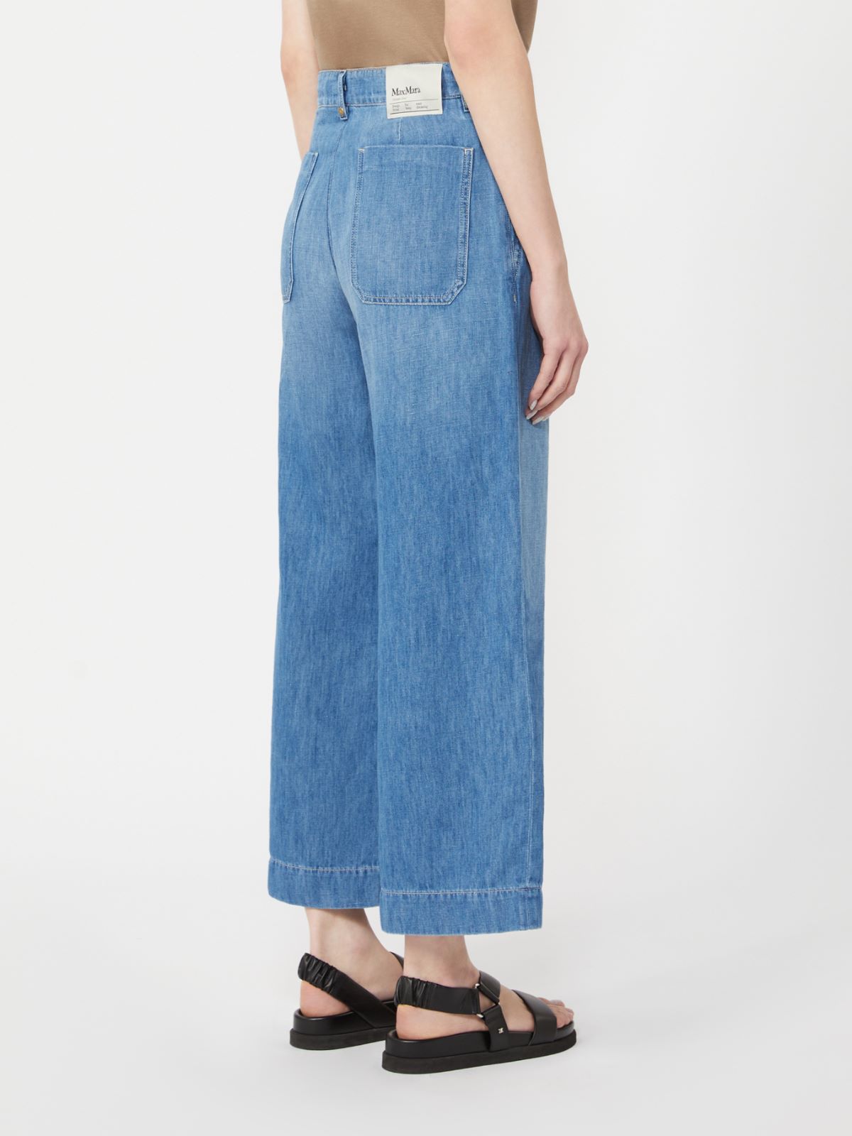 Pantalone in denim di cotone e lino - BLU - 3