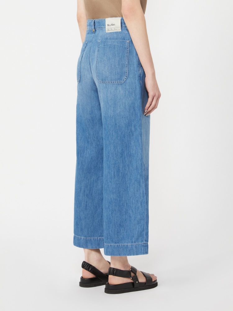Pantalone in denim di cotone e lino - BLU - 3