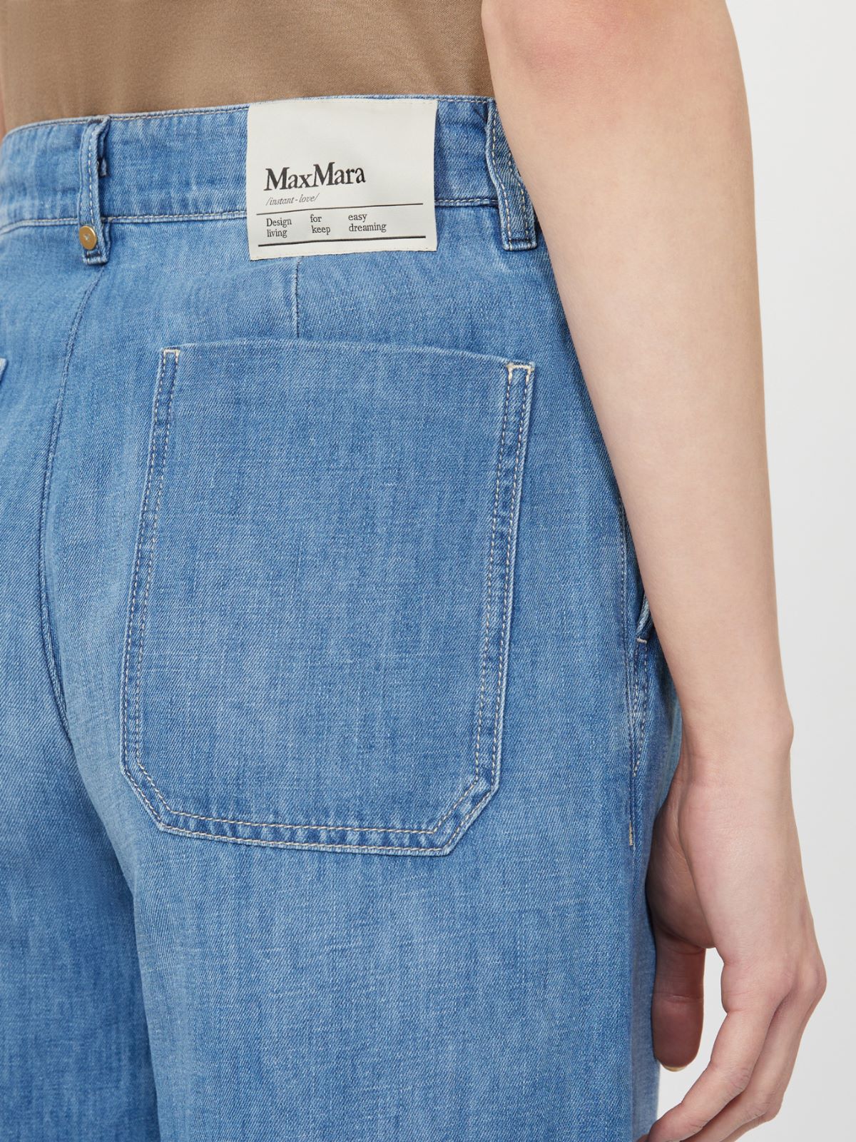 Pantalone in denim di cotone e lino - BLU - 4