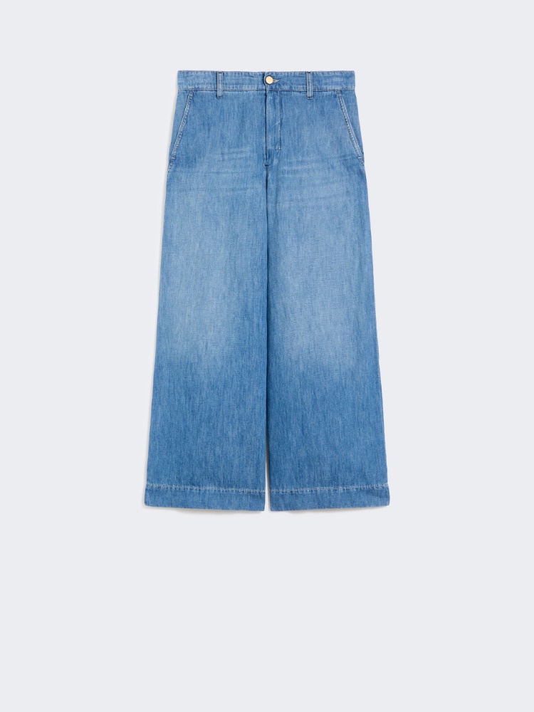 Pantalone in denim di cotone e lino - BLU - 5