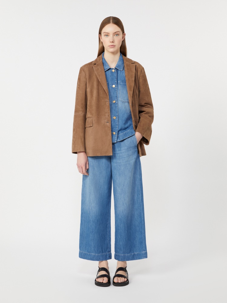 Pantalone in denim di cotone e lino - BLU