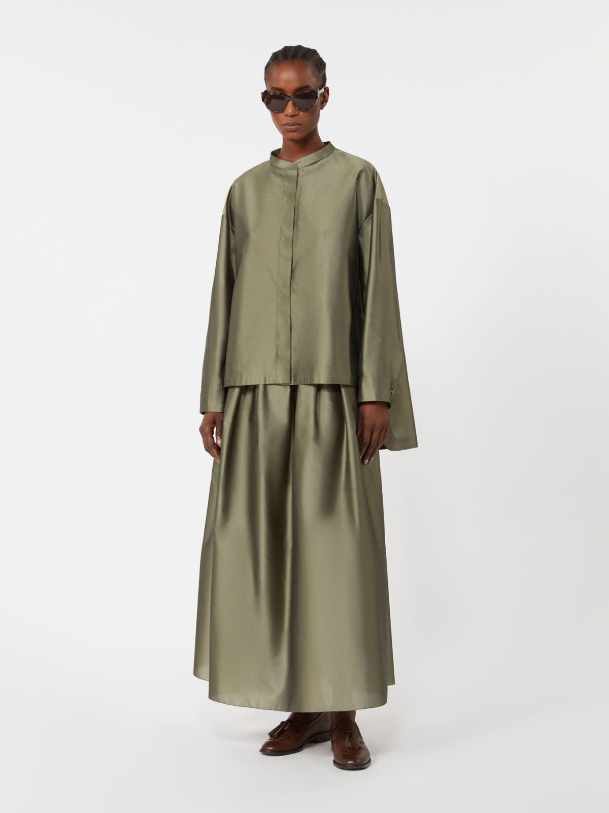 Chemise en organza de soie ménagée - VERT SAUGE