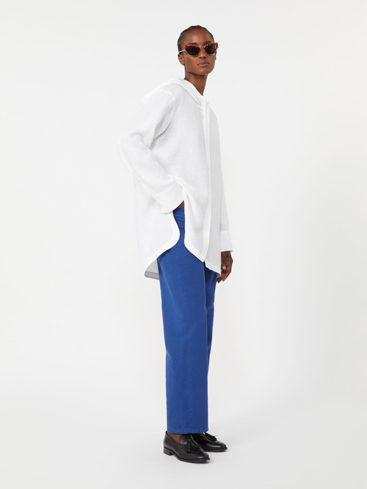 [プルーニャ] ピュア リネン フーデット ブラウス - OPTICAL WHITE