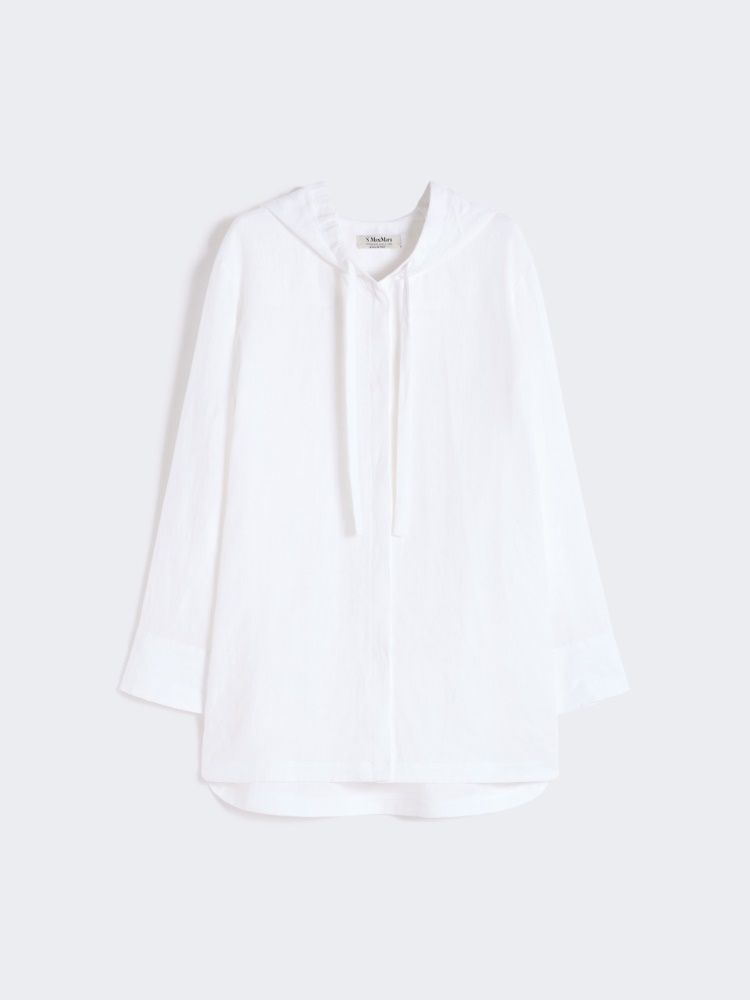 [プルーニャ] ピュア リネン フーデット ブラウス - OPTICAL WHITE