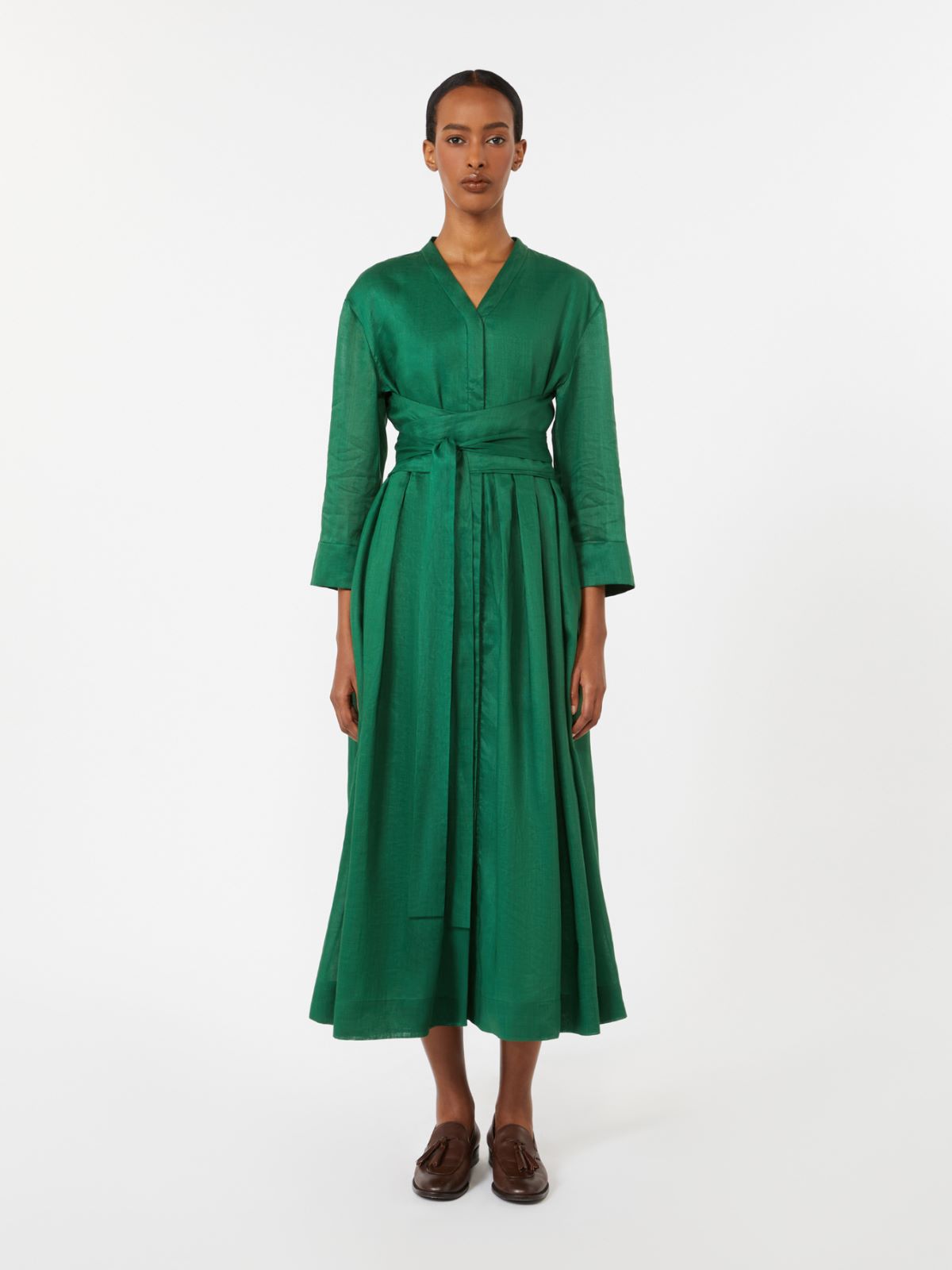 Kleid aus Ramie-Canvas - GRUEN - 2