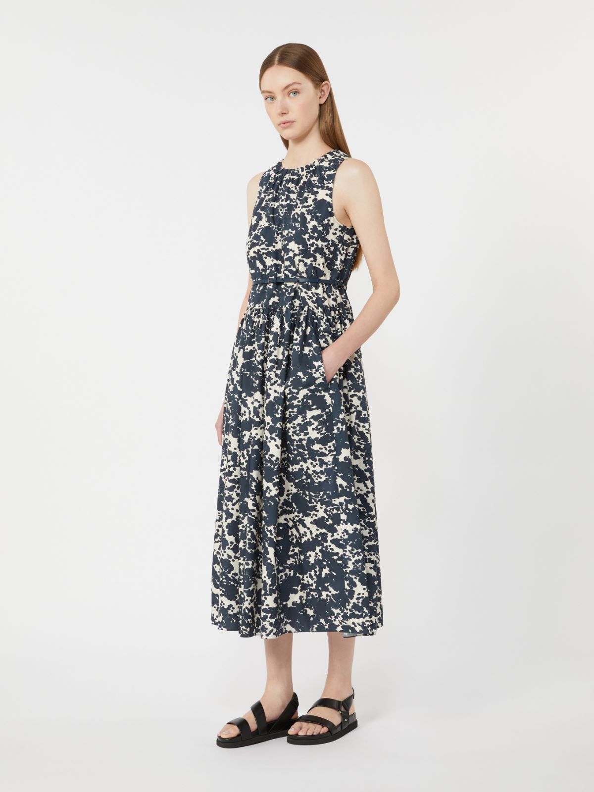 Printed cotton dress with belt - ULTRAMARINE - Max Mara