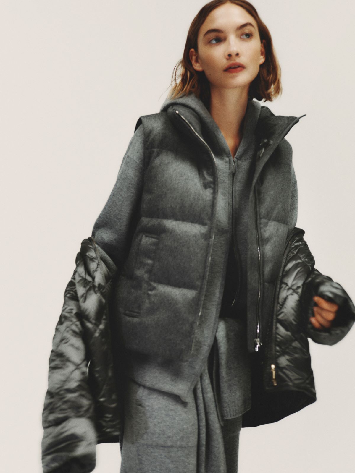 Water-repellent padded cashmere and canvas gilet - MEDIUM GREY - Max Mara