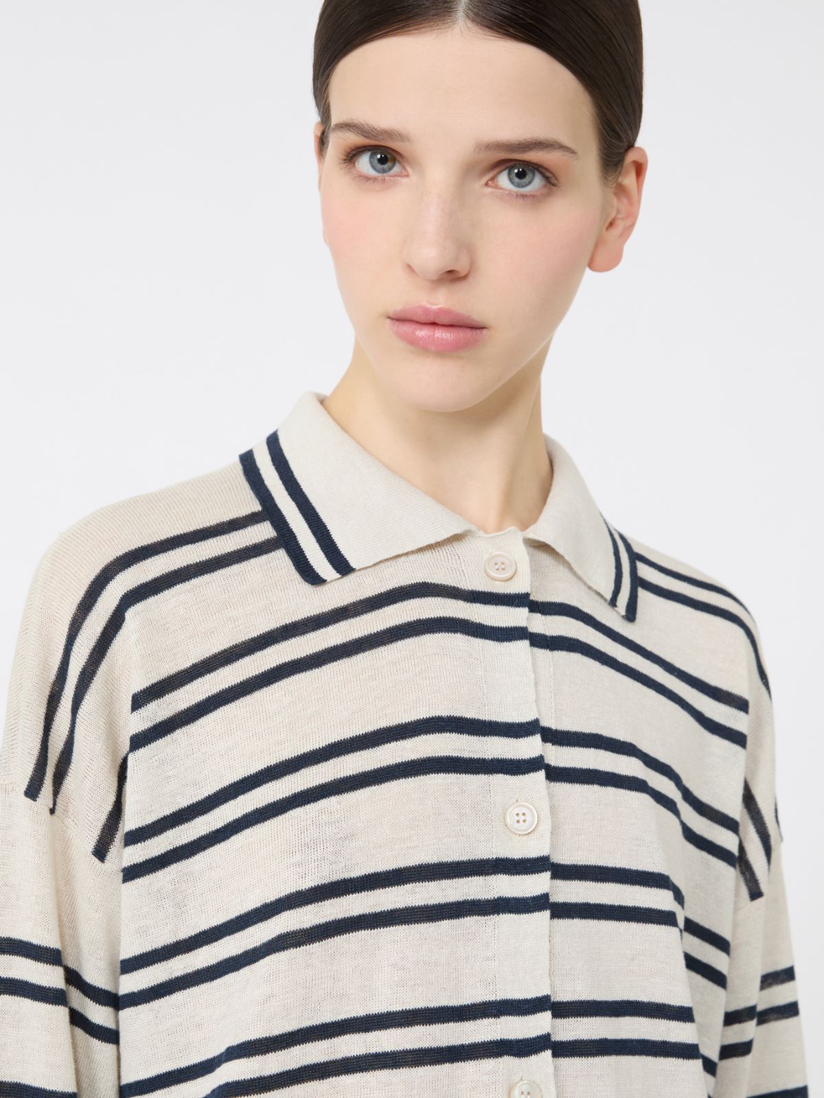 Linen yarn cardigan - WHITE - 4