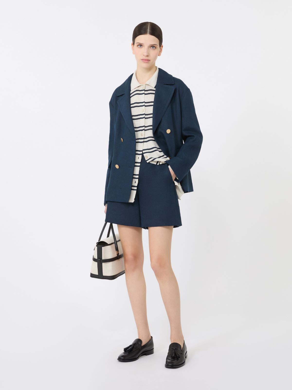 Linen yarn cardigan - WHITE