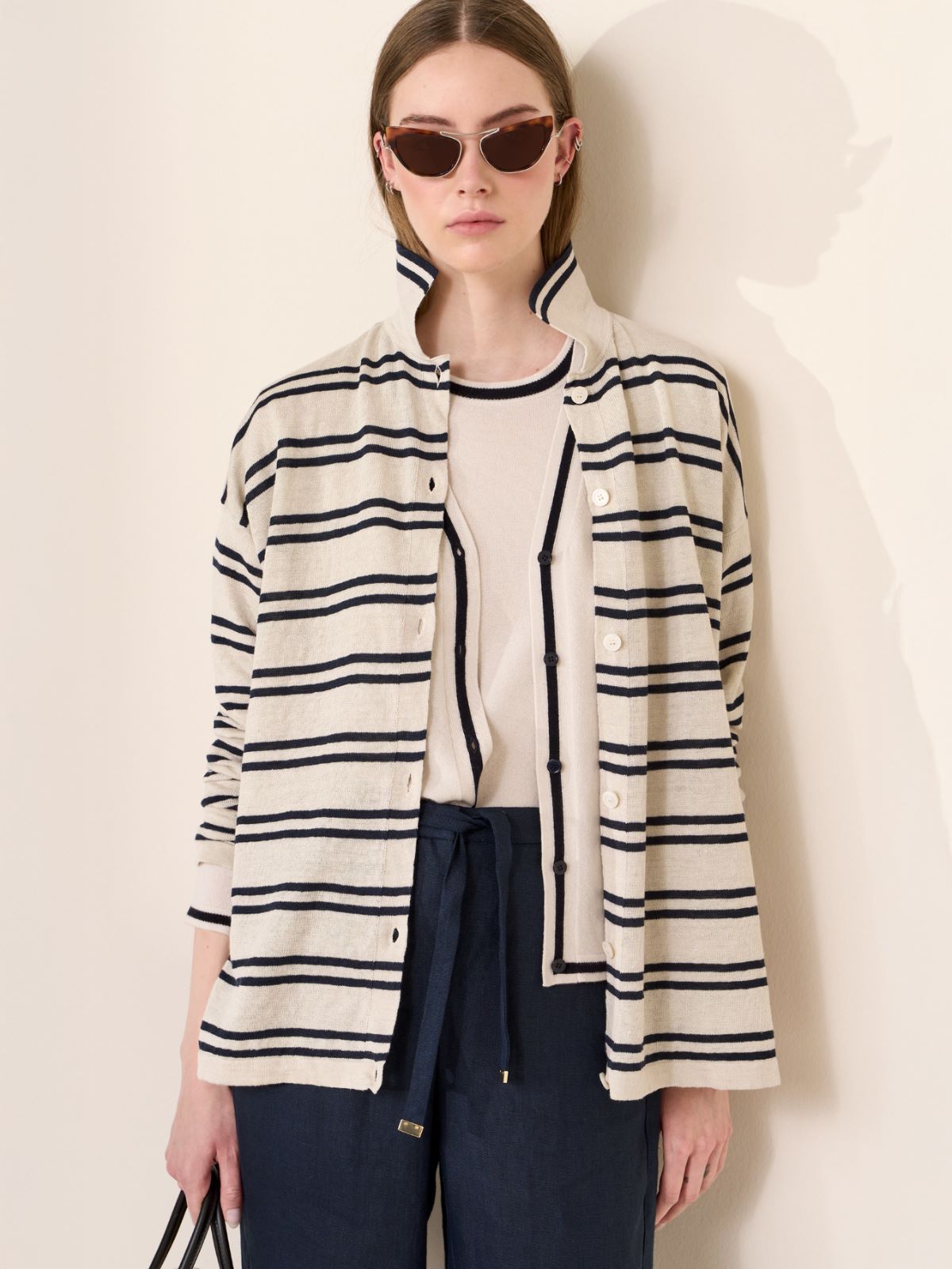 Linen yarn cardigan - WHITE