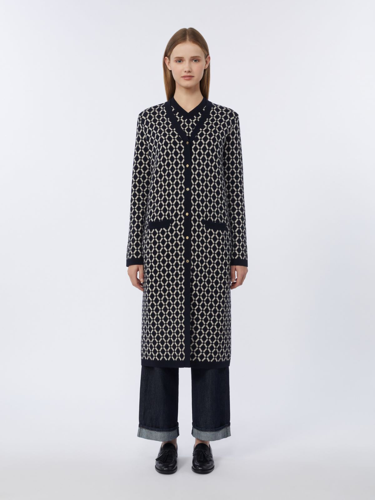 Long jacquard wool cardigan - ULTRAMARINE - Max Mara - 4